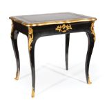 Louis XV-Style Ebonized Gilt-Bronze Mounted Writing Table , inset tooled leather top, single