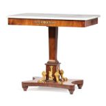 Continental Mahogany Bronze-Mounted Center Table , early 19th c., marble top, blocked molded