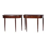 Pair of American Federal Carved Mahogany Demilune Games Tables , early 19th c., possibly Charleston,