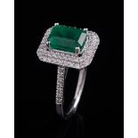 Platinum, Emerald and Diamond Ring , center prong set octagonal step cut emerald, approx. 2.33 cts.,