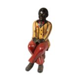 Antique Carved and Polychromed Wood Figure of a Seated Gentleman , h. 30 in., w. 10 in., d. 15 in