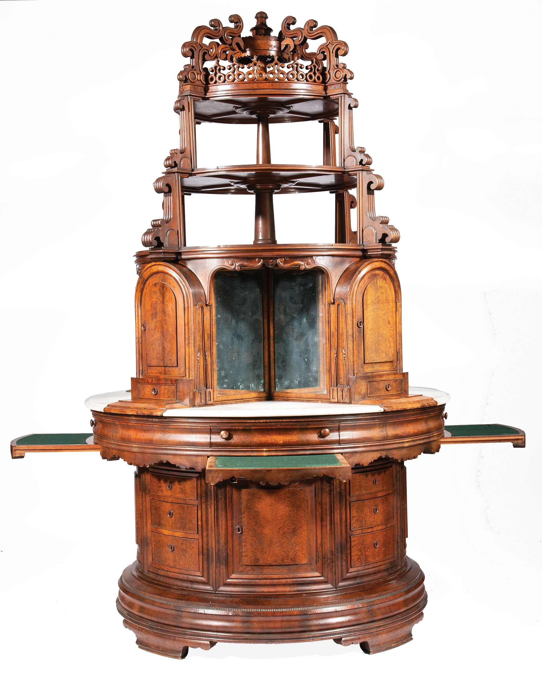 Rare Monumental American Aesthetic Carved Mahogany Columnar Exhibition Cabinet , mid-19th c., - Image 2 of 5