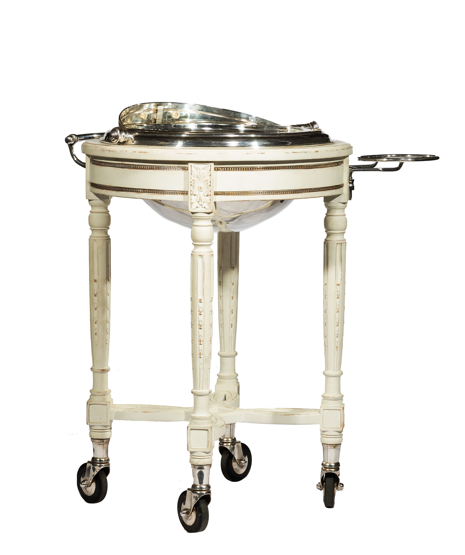 Louis XVI-Style Creme Peinte and Chrome-Mounted Carving Trolley , revolving domed cover opening to - Image 2 of 2