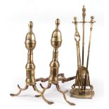 Pair of Antique English Brass Andirons , faceted standards, h. 23 in., w. 15 1/2 in., d. 22 in.;