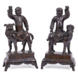 Pair of Chinese Bronze Figural Groups of Foreigners , probably early Qing Dynasty (1644-1911),