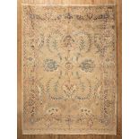 Persian Sultanbad Carpet , cream ground, floral designs in blue, cranberry, and white, 9 ft. 8 in. x