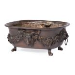 Italian Grand Tour-Style Bronze Jardiniere , 20th c., cast with ram's head, garlands and lion