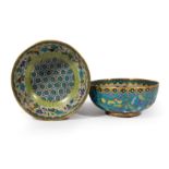 Pair of Chinese Cloisonné Enamel Bowls , Qing Dynasty (1644-1911), exteriors decorated with