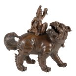 Chinese Bronze Censer , cast as a large Buddhist lion, cover formed as the "Mad Monk" Ji Gong