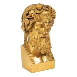 Gilt Bronze Bust of Bearded Bacchus , h. 8 1/2 in., w. 4 in., d. 4 1/4 in