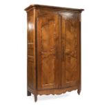 Antique French Inlaid and Carved Chevron Paneled Armoire , 19th c., coved cornice with outset