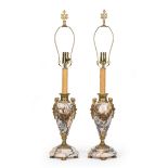 Pair of French Gilt Metal-Mounted Marble Table Lamps , h. (to socket) 20 in