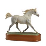 Royal Worcester Porcelain "Arab Stallion" , 1963, marked, modeled by Doris Lindner, wood base, h. 10