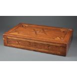 Mixed Woods Inlaid Box , Star of David with rosette on lid, banded border, carpet lined interior, h.