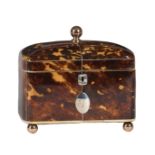 George III Tortoiseshell Tea Caddy , early 19th c., dome top, interior with two lidded compartments,