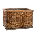 Antique French Wicker and Oak Wine Bottle Carrier , c. 1900, interior fitted for 12 bottles, h. 15