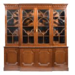 Georgian-Style Carved Mahogany Breakfront , molded cornice, arcaded frieze, astragal molded