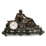 Large Napoleon III Patinated Bronze and Marble Figural Mantel Clock , 19th c., philosopher figure