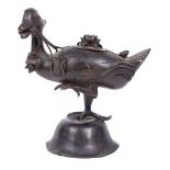 Chinese Bronze Mandarin Duck-Form Censer , probably early Qing Dynasty (1644-1911), standing on
