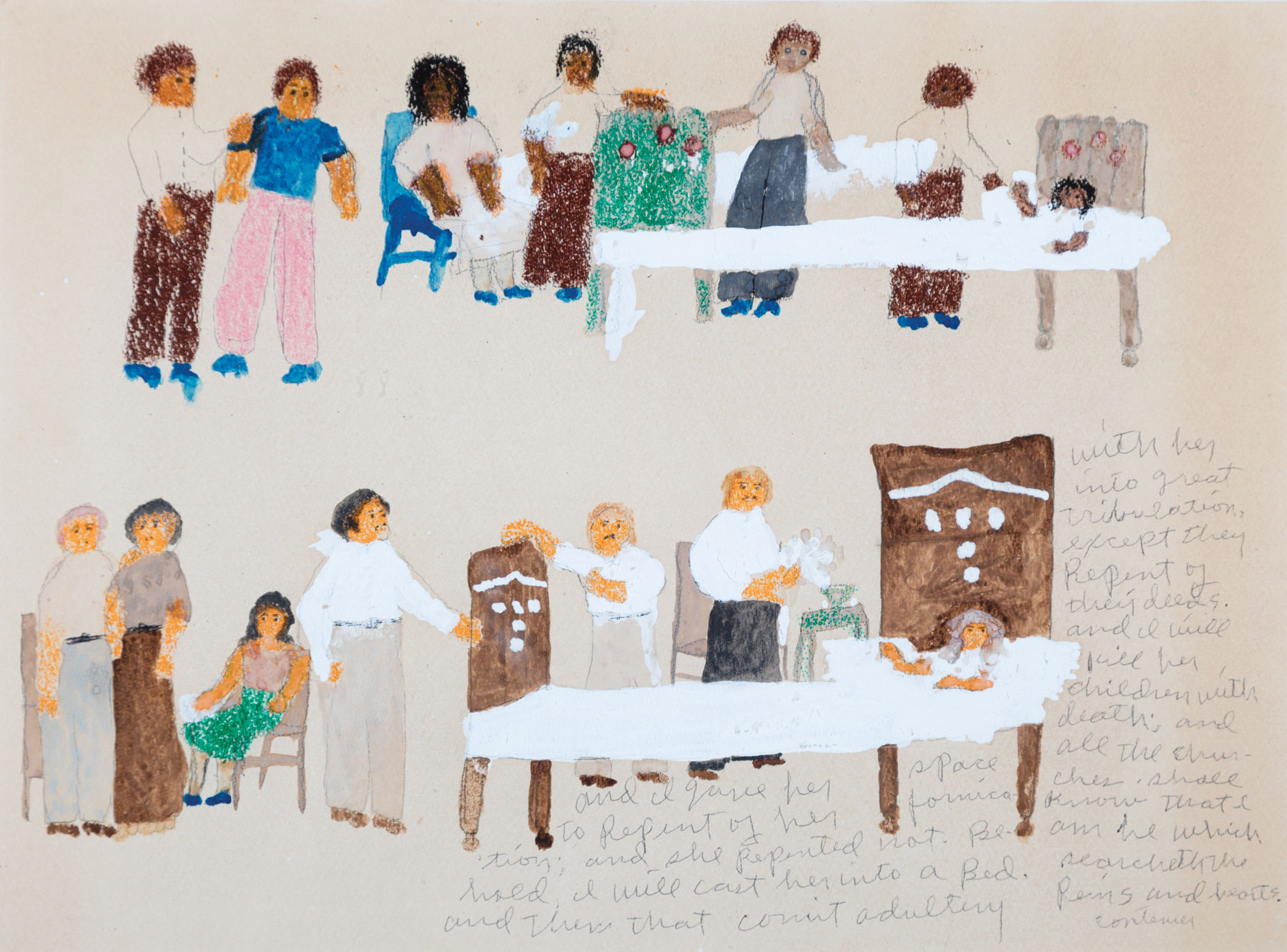 Sister Gertrude Morgan (American/New Orleans, 1900-1980) , "Hospital Visit", mixed media on paper, - Image 2 of 2
