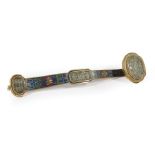 Chinese Pale Celadon Jade Inset Cloisonné Enamel Ruyi Scepter , Qing Dynasty (1644-1911), curved