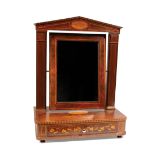 Neoclassical Marquetry and Walnut Dressing Mirror , early 19th c., pedimented cornice, molded