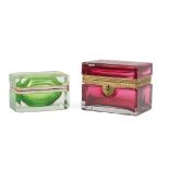 Two French Brass-Mounted Glass Dresser Boxes , c. 1900, hinged lids, larger h. 4 1/2 in., d. 5 1/2