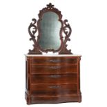 American Rococo Carved Rosewood Dressing Chest , mid-19th c., New York, cartouche shaped mirror with