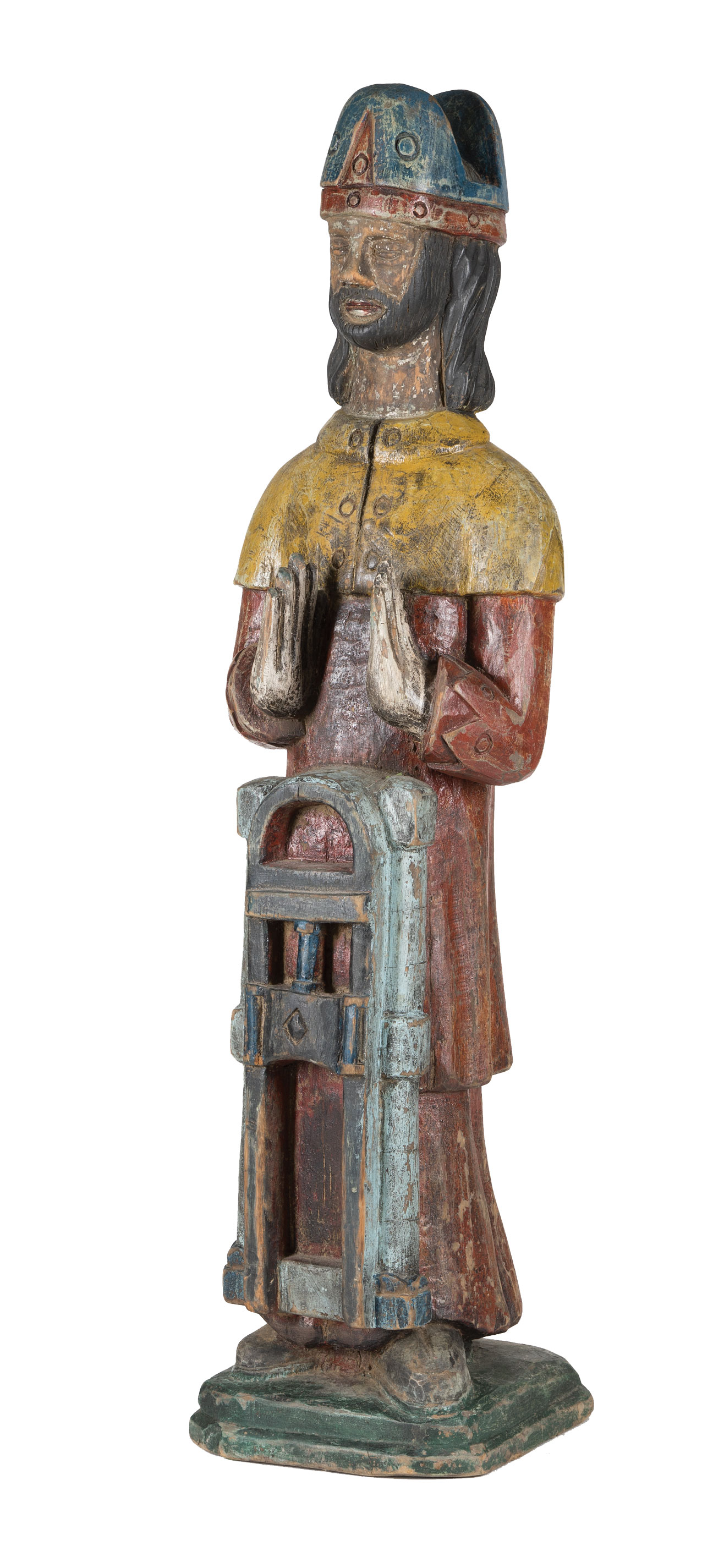 Antique Carved and Polychrome Figure of a Bishop , Cartagena, Columbia, h. 35 in., w. 9 in., d. 8