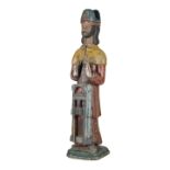 Antique Carved and Polychrome Figure of a Bishop , Cartagena, Columbia, h. 35 in., w. 9 in., d. 8