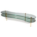 Semon Bache & Co. Brass, Glass and Mirrored Glass Biomorphic Coffee Table , 1959, labeled with