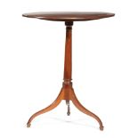 American Federal Mahogany Tilt-Top Candlestand , late 18th/early 19th c., oval top, ring turned