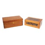Two Antique English Letter Boxes , 19th c., one satinwood, other mahogany, satinwood and kingwood,