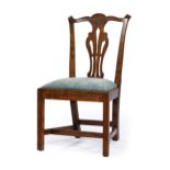 Antique Chippendale-Style Walnut Side Chair , pierced splat, square legs, stretchers , h. 36 in., w.