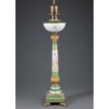 Sevres-Style Bronze-Mounted, Polychrome and Gilt Porcelain Carcel Lamp , 19th/20th c., signed "V.