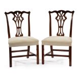 Pair of George III-Style Mahogany Side Chairs , shaped crest rail, pierced splats over upholstered