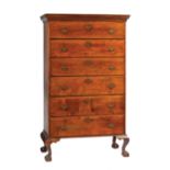 American Mahogany Tall Chest , late 18th c., molded top, six drawers, cabriole legs, ball and claw