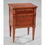 Neoclassical-Style Inlaid Walnut Petite Commode , tray top, three drawers on square tapered legs ,