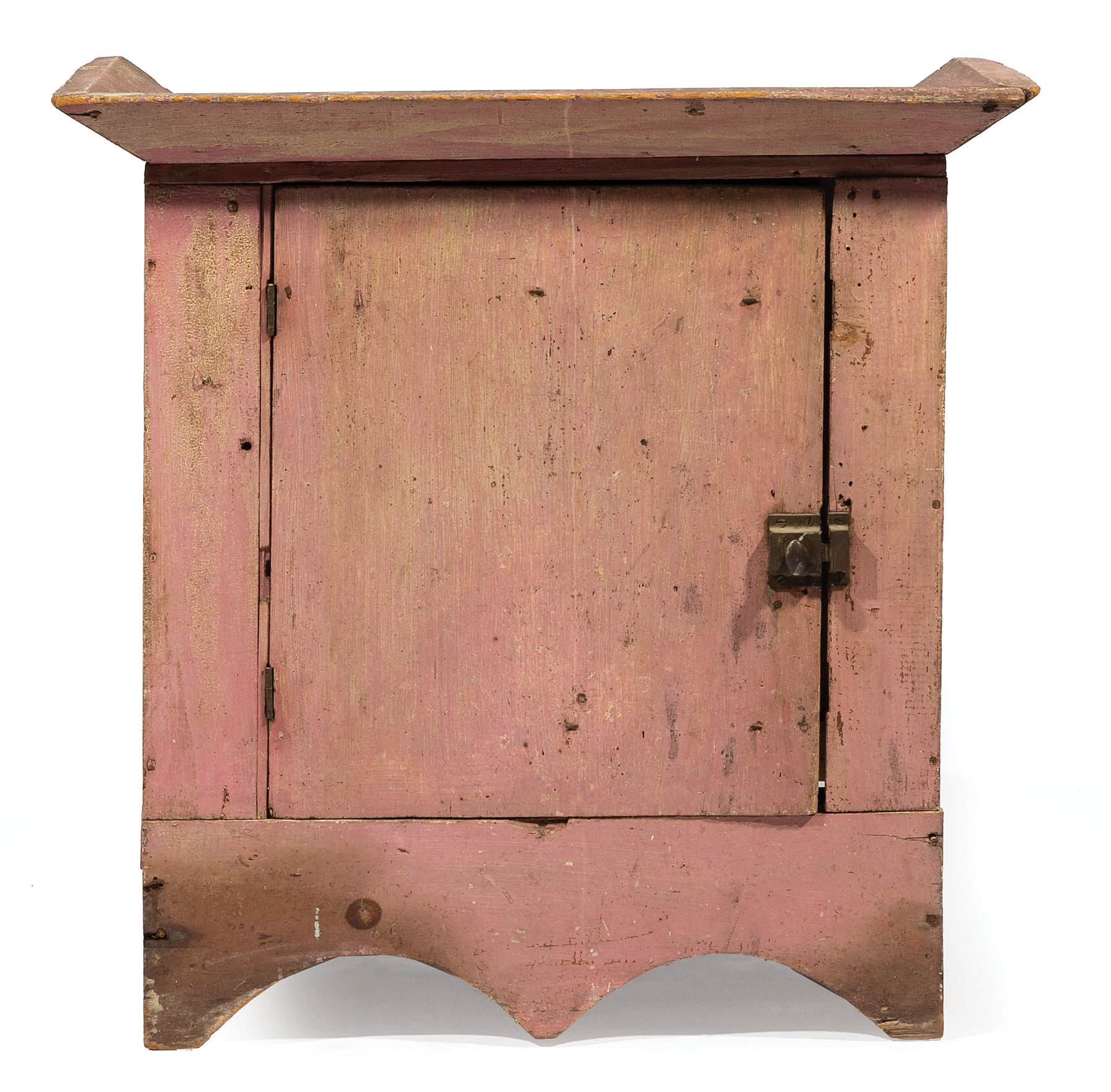 Small Continental Painted Cabinet , 19th c., flared cornice, single door, shaped apron, old paint - Image 2 of 2