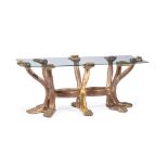 Rare Pedro Friedeberg (Mexican, b. 1938) Carved and Giltwood "Hand Foot" Coffee Table , c. 1970s,