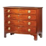 Federal Inlaid Mahogany Bowfront Chest , c. 1800, single board top, four graduated drawers, shaped