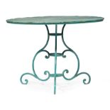 Antique French Wrought Iron Café Table , circular top, scrolled base , h. 39 1/2 in., dia. 28 in