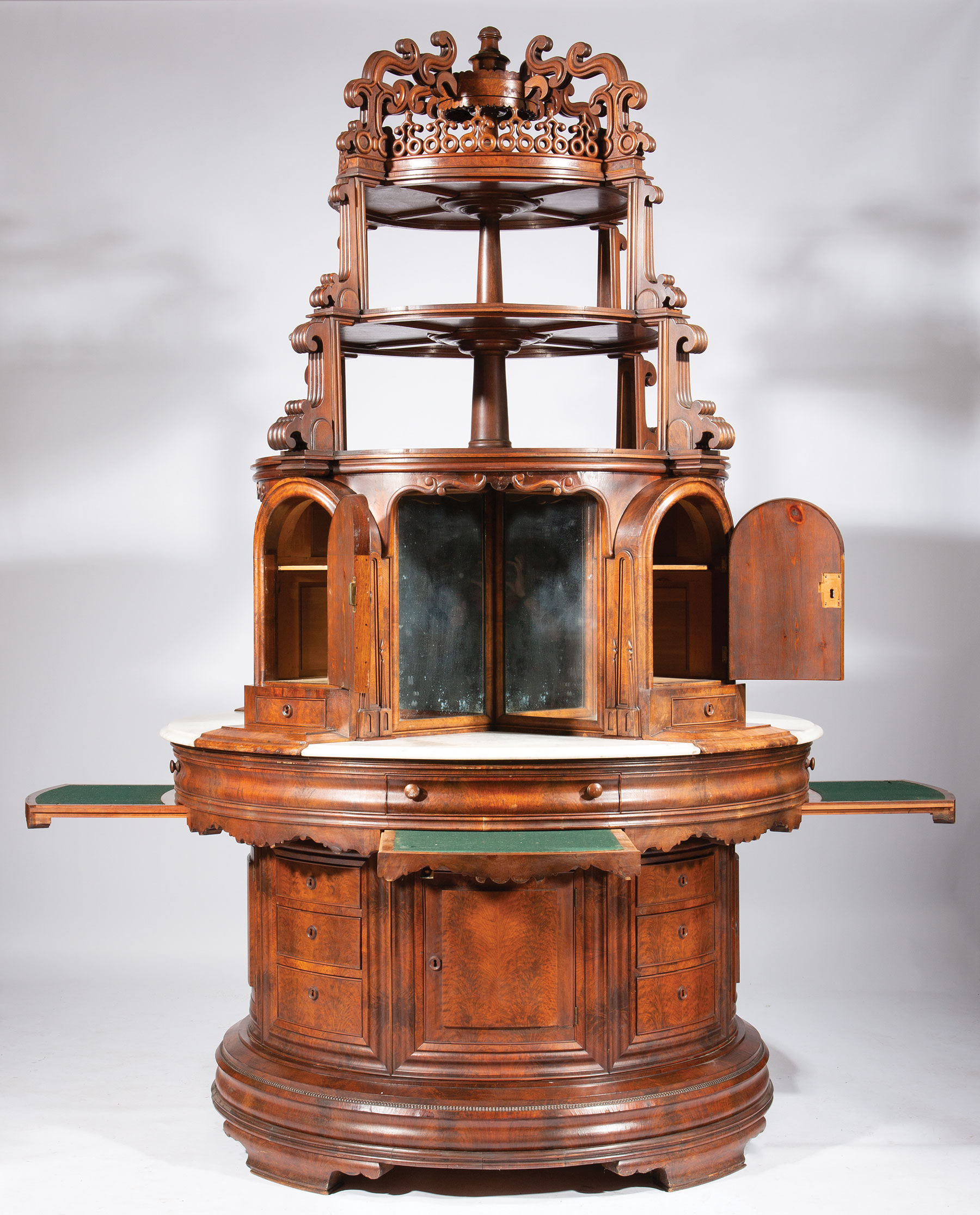 Rare Monumental American Aesthetic Carved Mahogany Columnar Exhibition Cabinet , mid-19th c., - Image 3 of 5