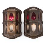 Pair of American Art Deco Bronze Elevator Indicator Sconces , c. 1920, turret-form case, fitted with