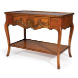 French Provincial Gilt Decorated Fruitwood Occasional Table , dished top, shell and floral carved