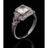 Platinum and Diamond Solitaire Ring , set with a European cut diamond, approx.. 1.2 ct., L-M