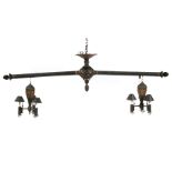 Monumental Empire Tole Peinte Six-Light Billiards Chandelier , 19th c., green ground, with