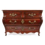 Antique Louis XV-Style Fruitwood Bombe Commode , shaped molded top, two short drawers over two