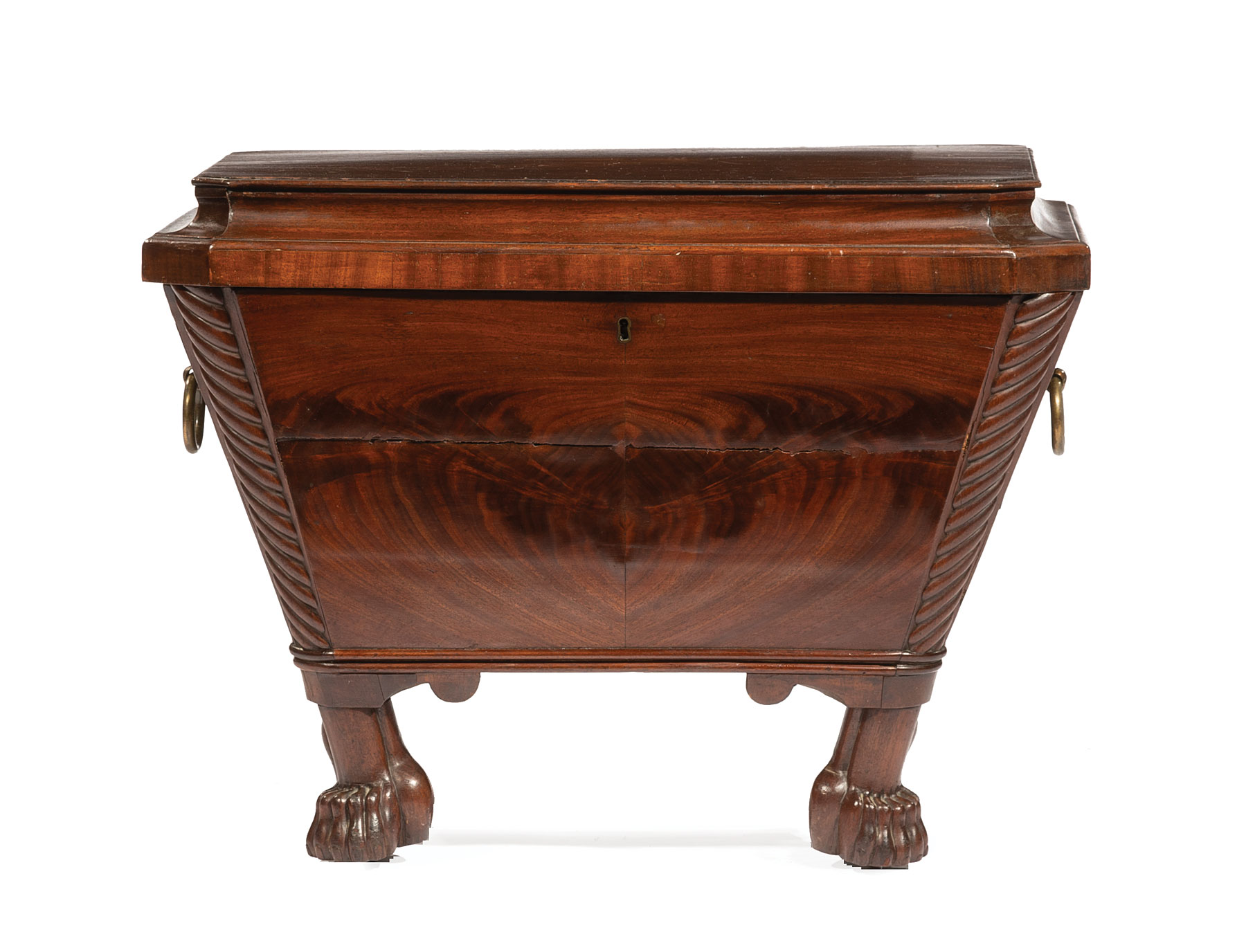 Regency Carved Mahogany Sarcophagus-Form Cellarette , c. 1820, rope-carved corners, brass ring - Image 2 of 3