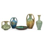 Five French Art Nouveau Pierrefonds Ceramic Pieces , early 20th c., all with impressed marks,